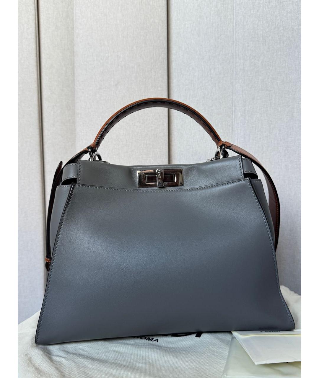 FENDI Серая кожаная сумка тоут, фото 3