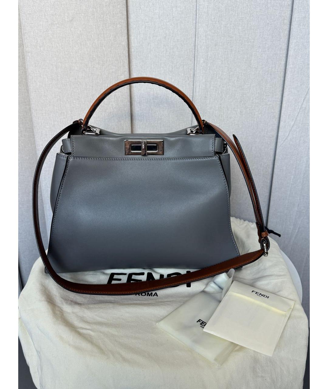 FENDI Серая кожаная сумка тоут, фото 2