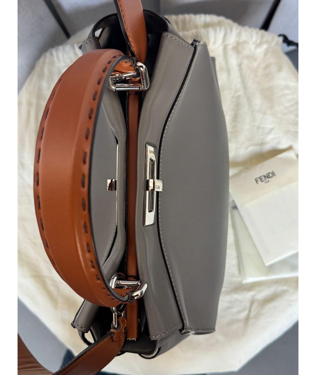 FENDI Серая кожаная сумка тоут, фото 7