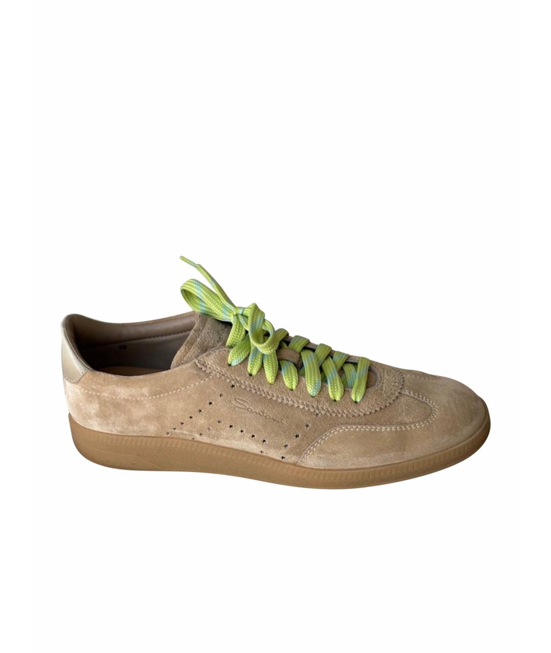 SANTONI Коричневые кожаные кеды, фото 1