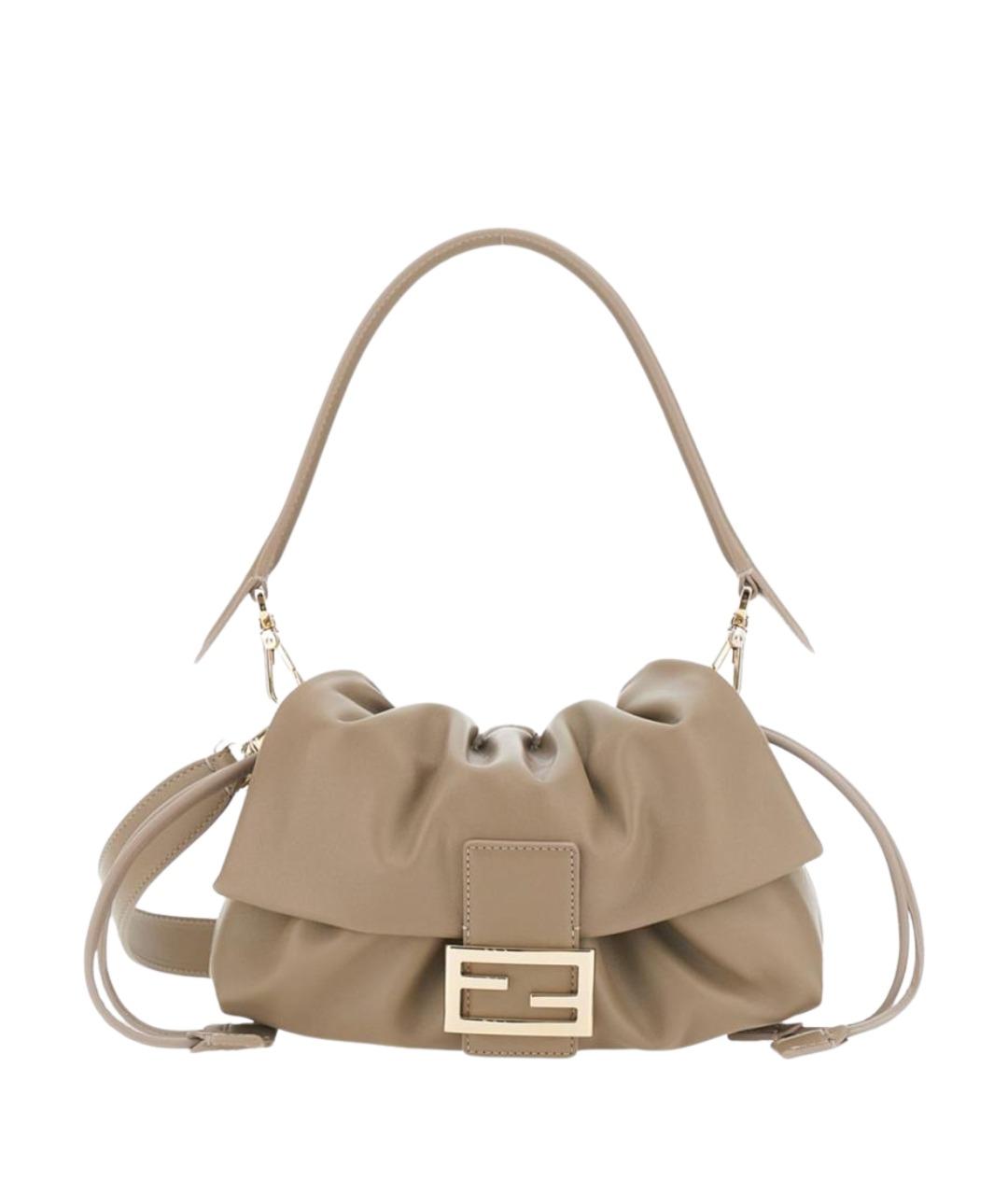 FENDI Бежевая кожаная сумка через плечо, фото 1