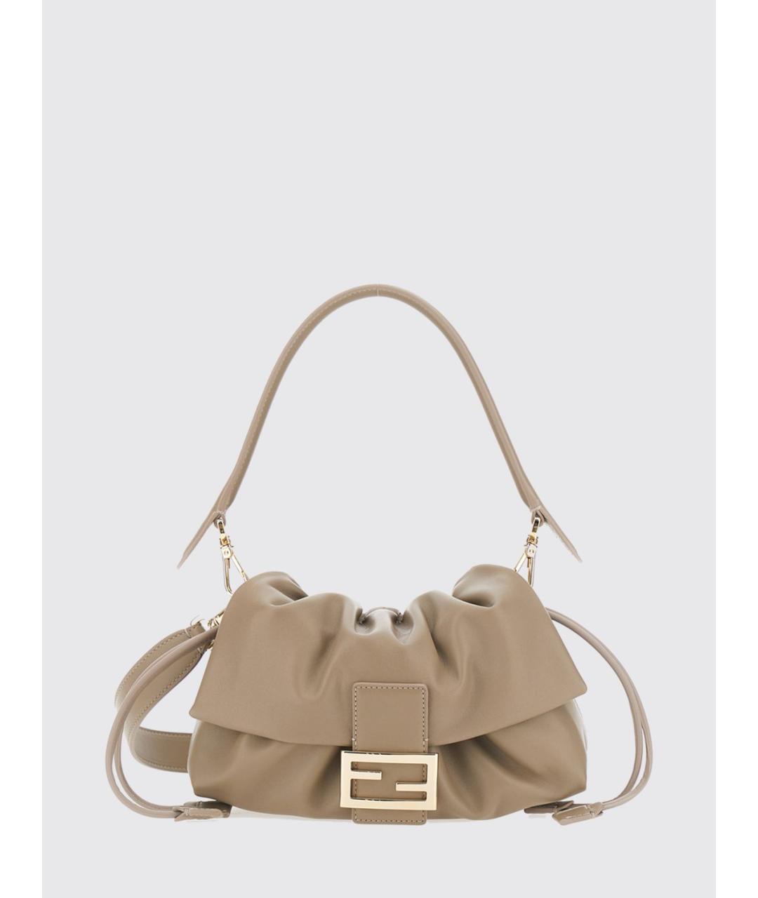 FENDI Бежевая кожаная сумка через плечо, фото 4