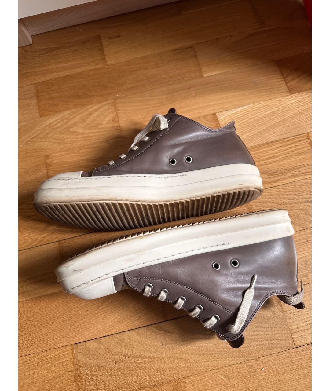 RICK OWENS Коричневые кожаные низкие кроссовки / кеды, фото 4
