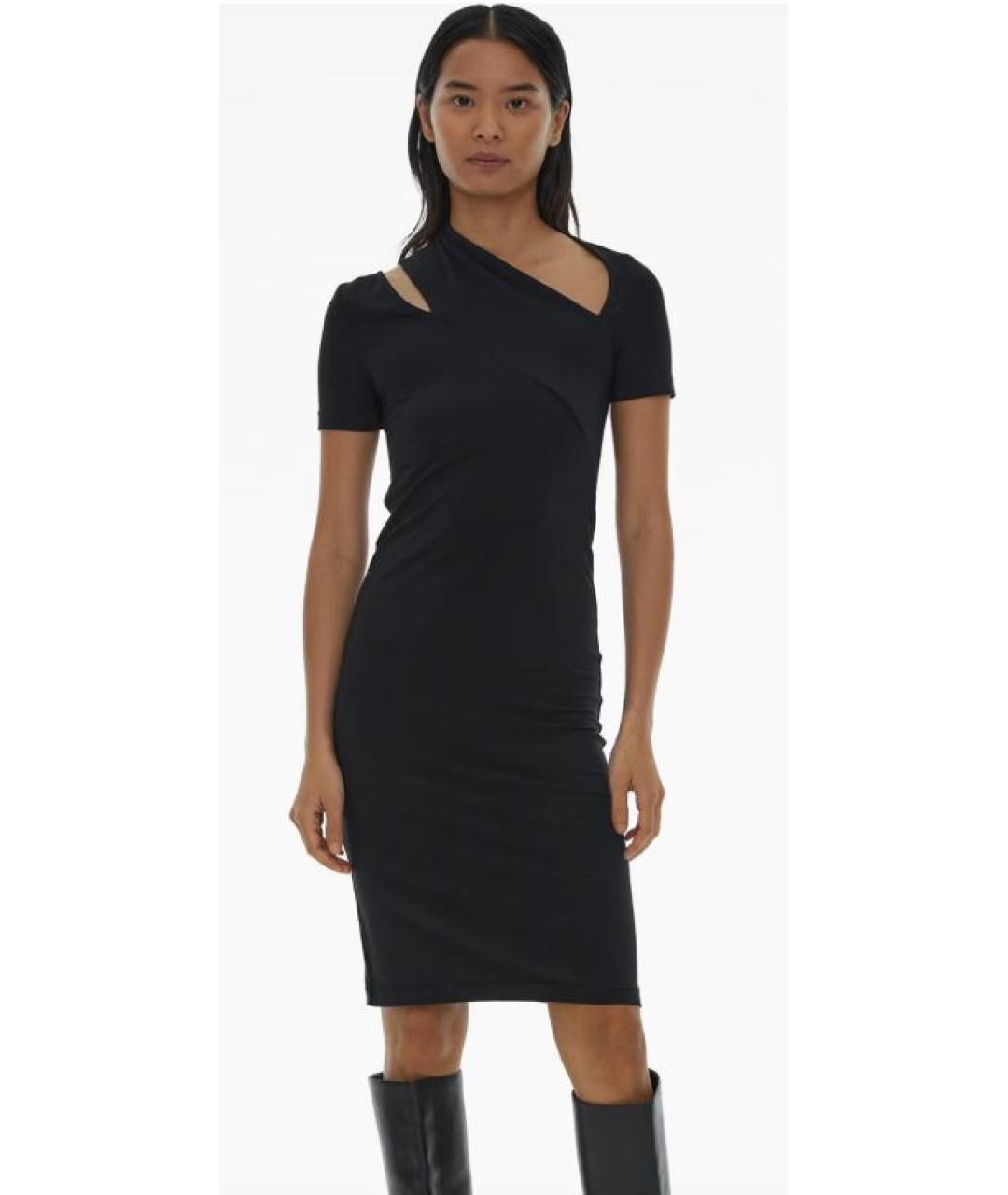 HELMUT LANG Черное хлопко-эластановое повседневное платье, фото 9