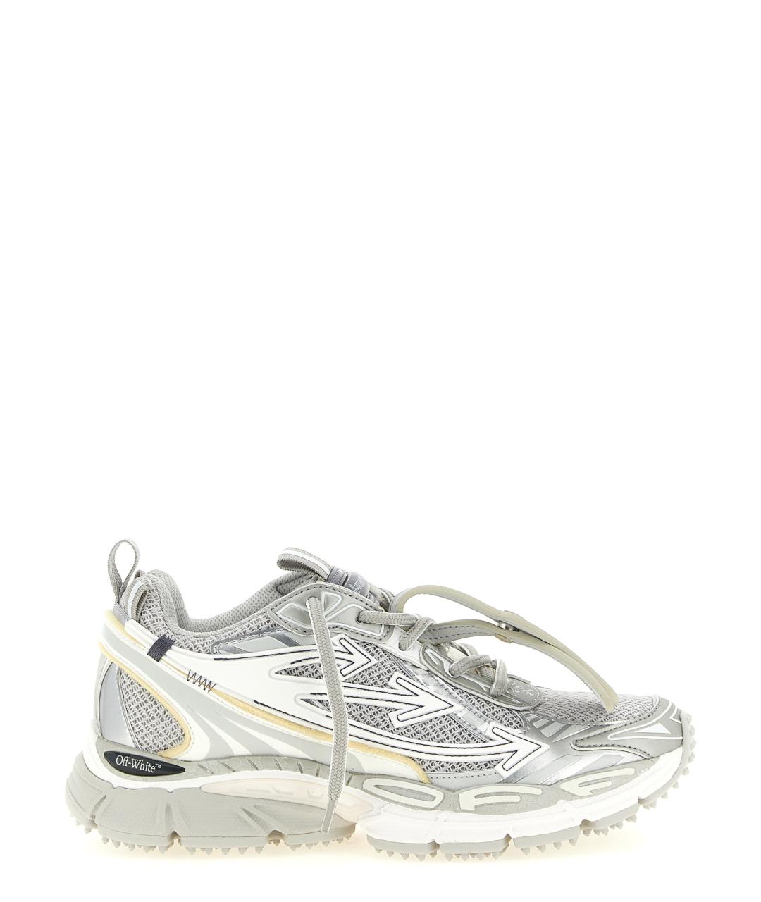 OFF-WHITE Серебряные текстильные кроссовки, фото 1