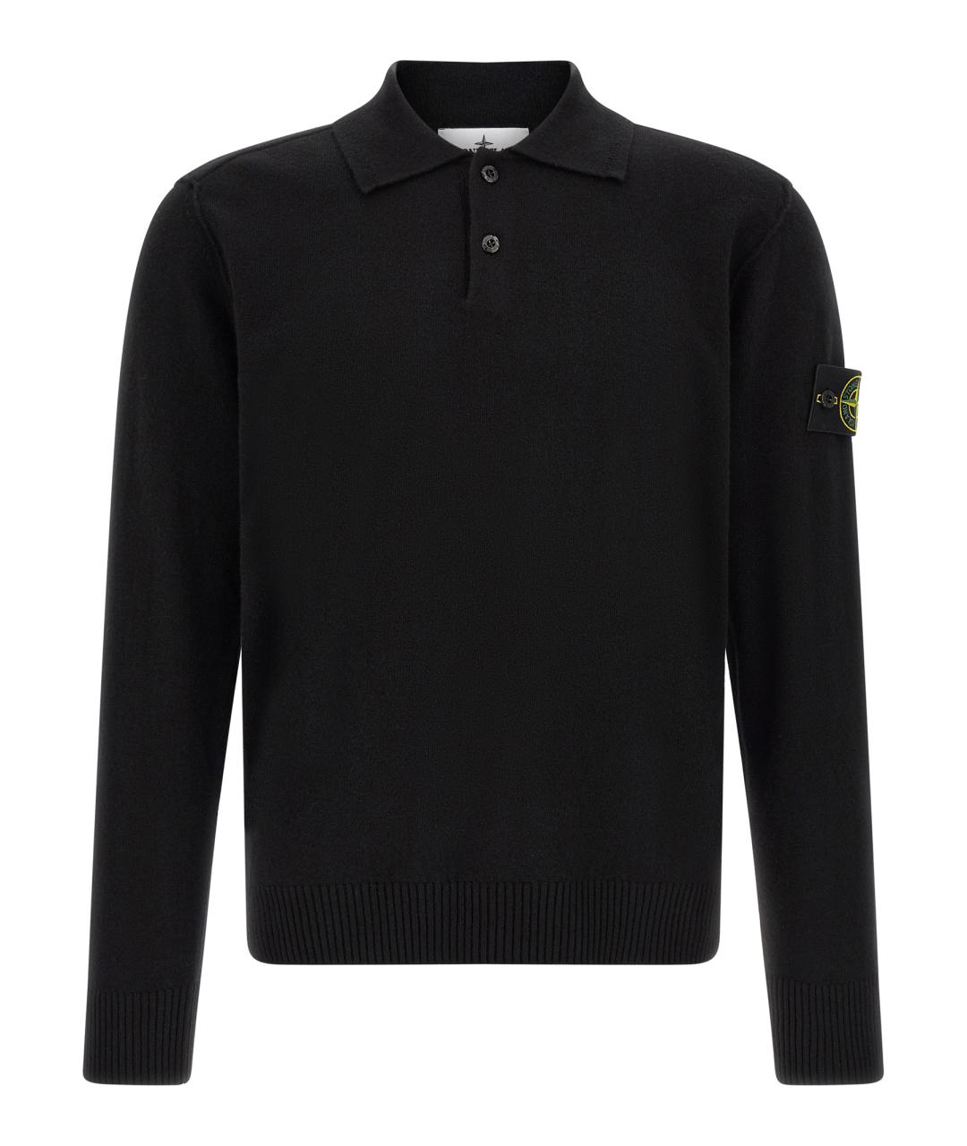 STONE ISLAND Черное шерстяное поло с длинным рукавом, фото 1