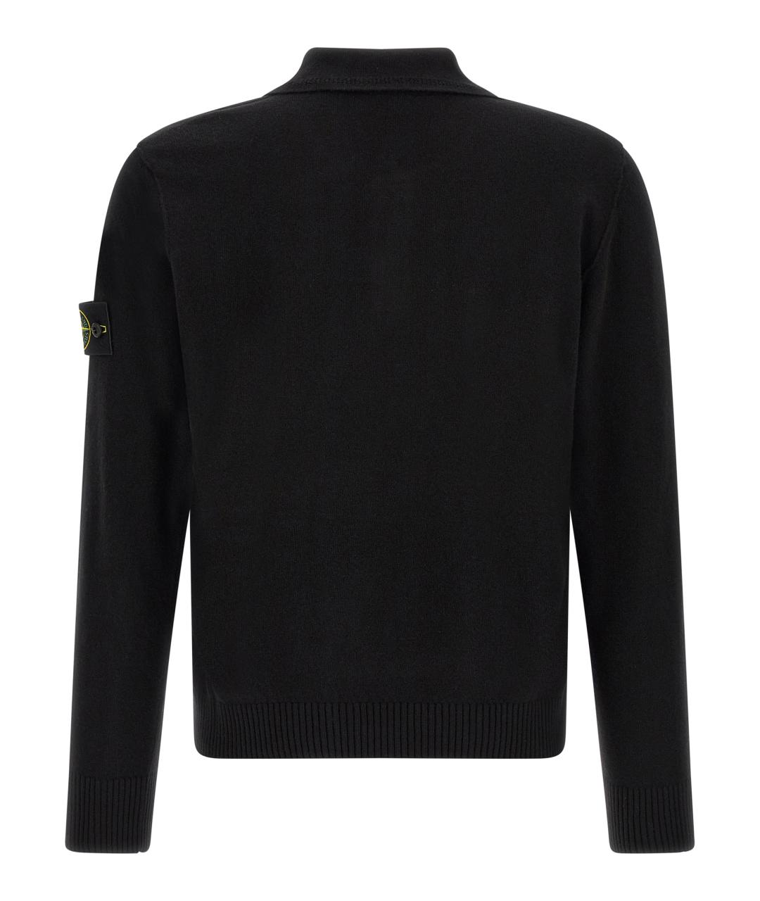 STONE ISLAND Черное шерстяное поло с длинным рукавом, фото 2