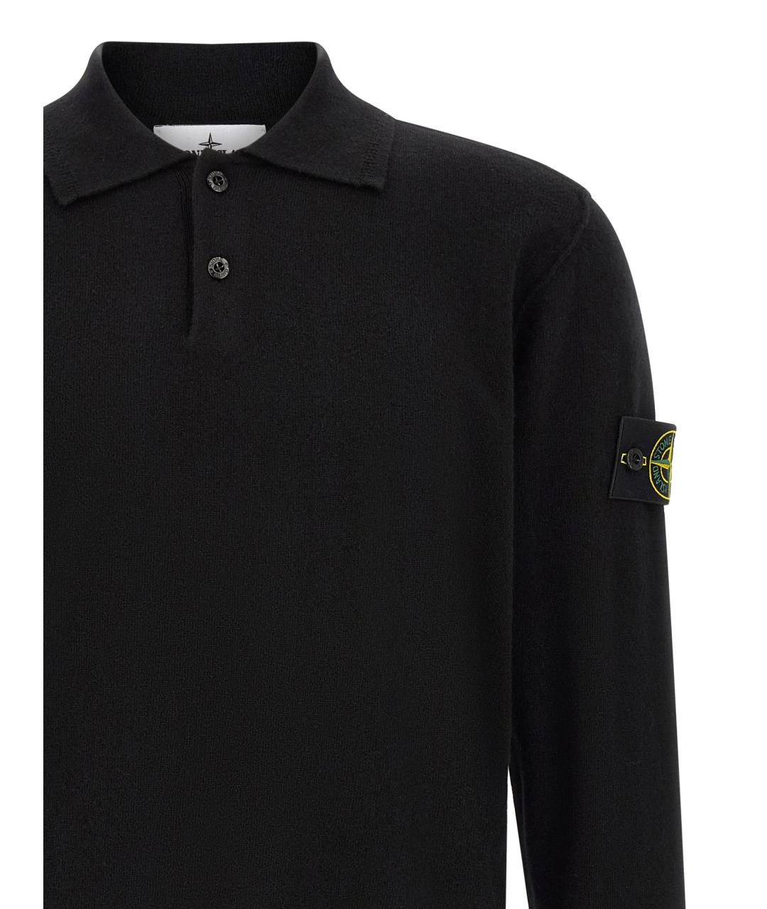 STONE ISLAND Черное шерстяное поло с длинным рукавом, фото 3