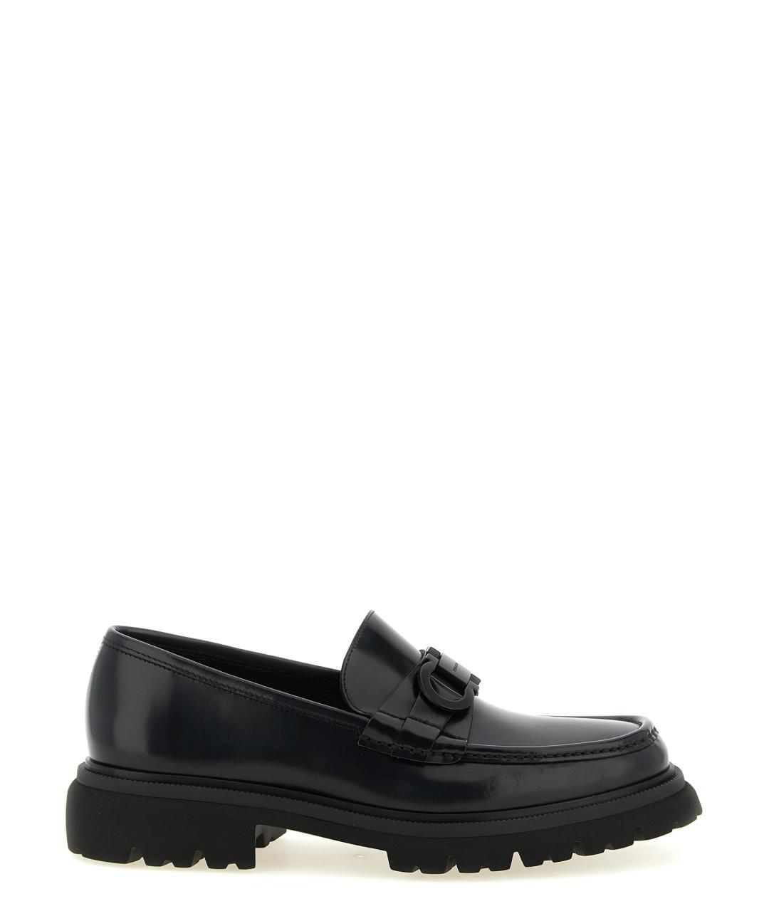 FERRAGAMO Черные кожаные лоферы, фото 1