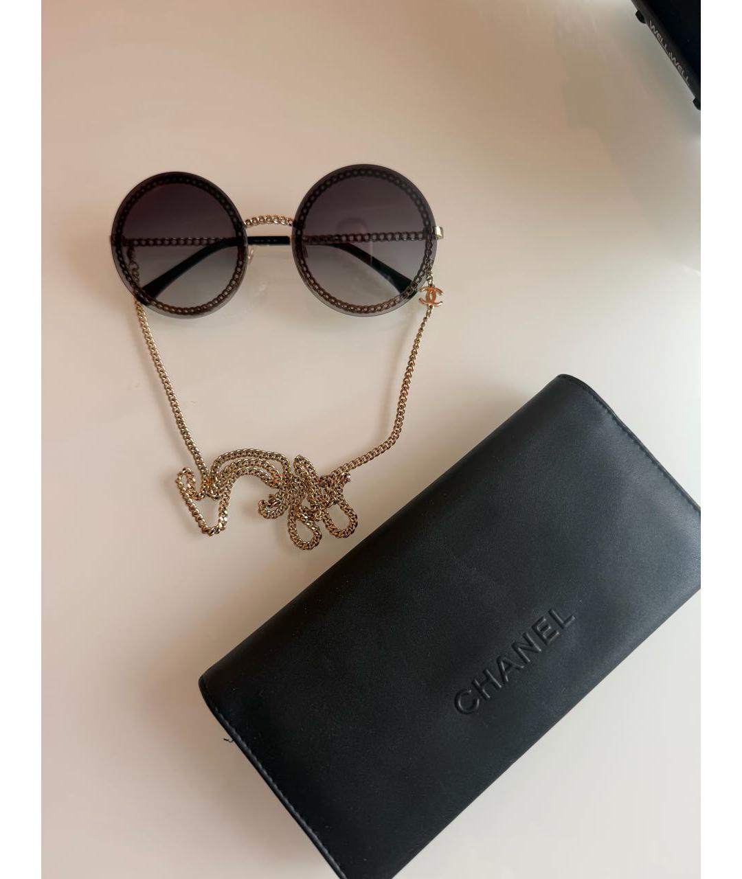 CHANEL Коричневые металлические солнцезащитные очки, фото 4