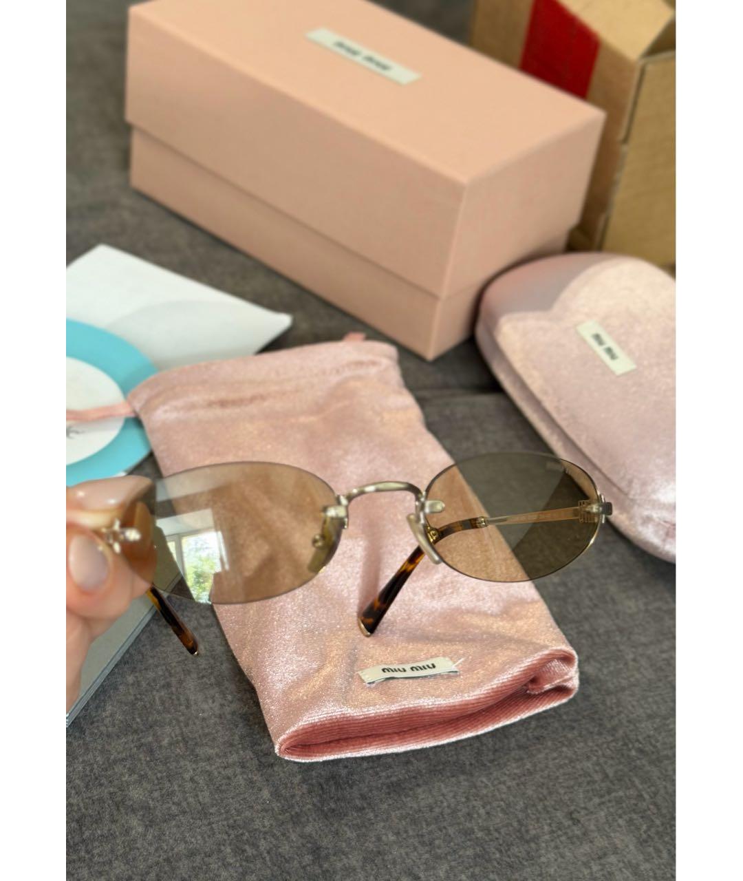 MIU MIU Бежевые металлические солнцезащитные очки, фото 2