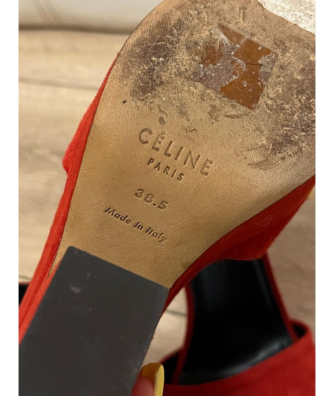 CELINE Красные бархатные босоножки, фото 6