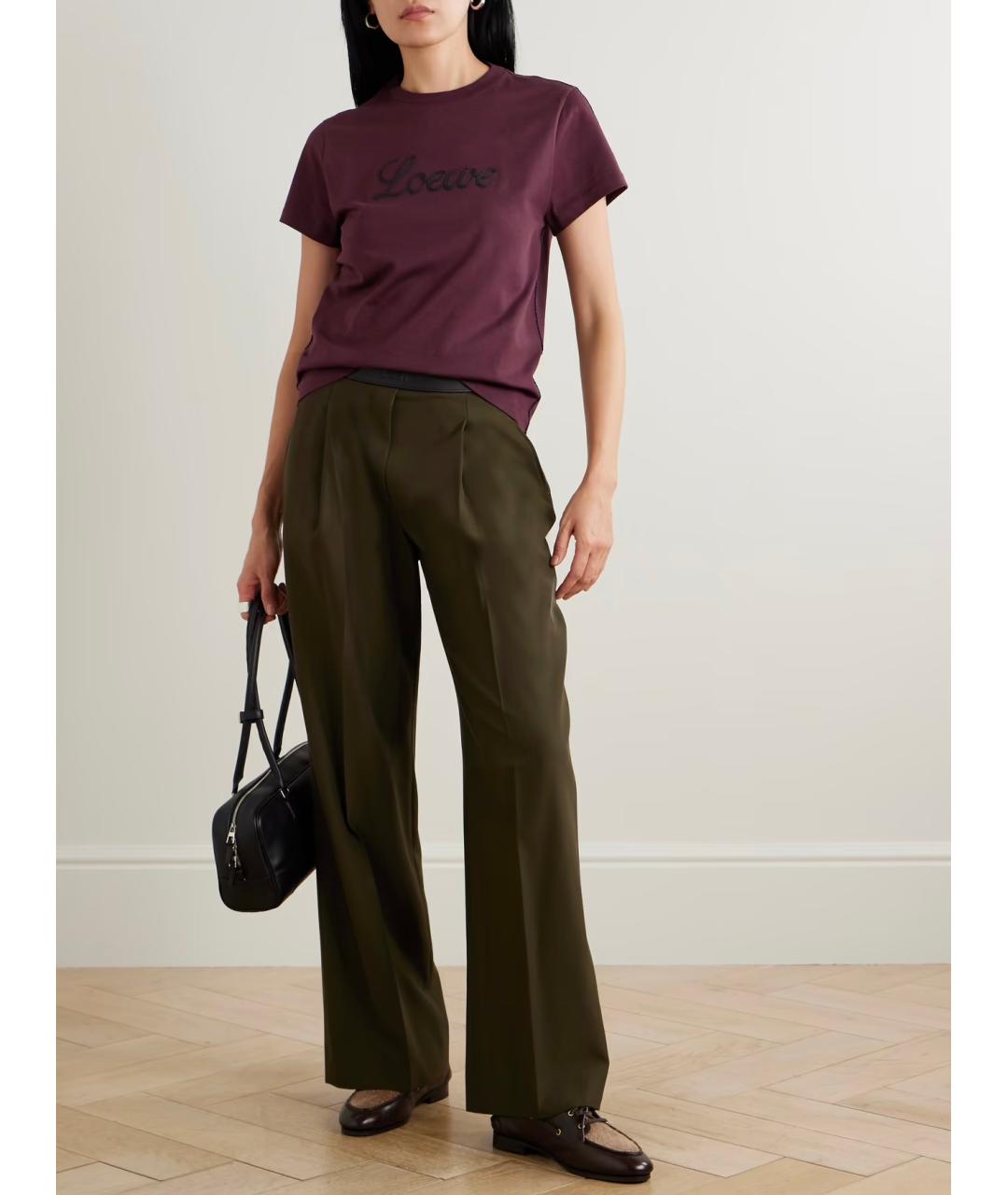 LOEWE Бордовая хлопковая футболка, фото 2