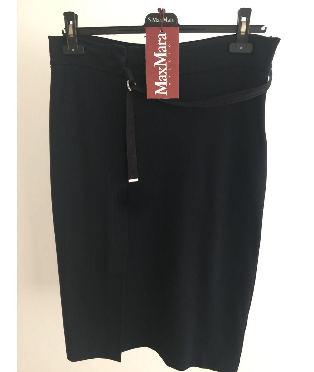 MAX MARA STUDIO Темно-синяя вискозная юбка миди, фото 6