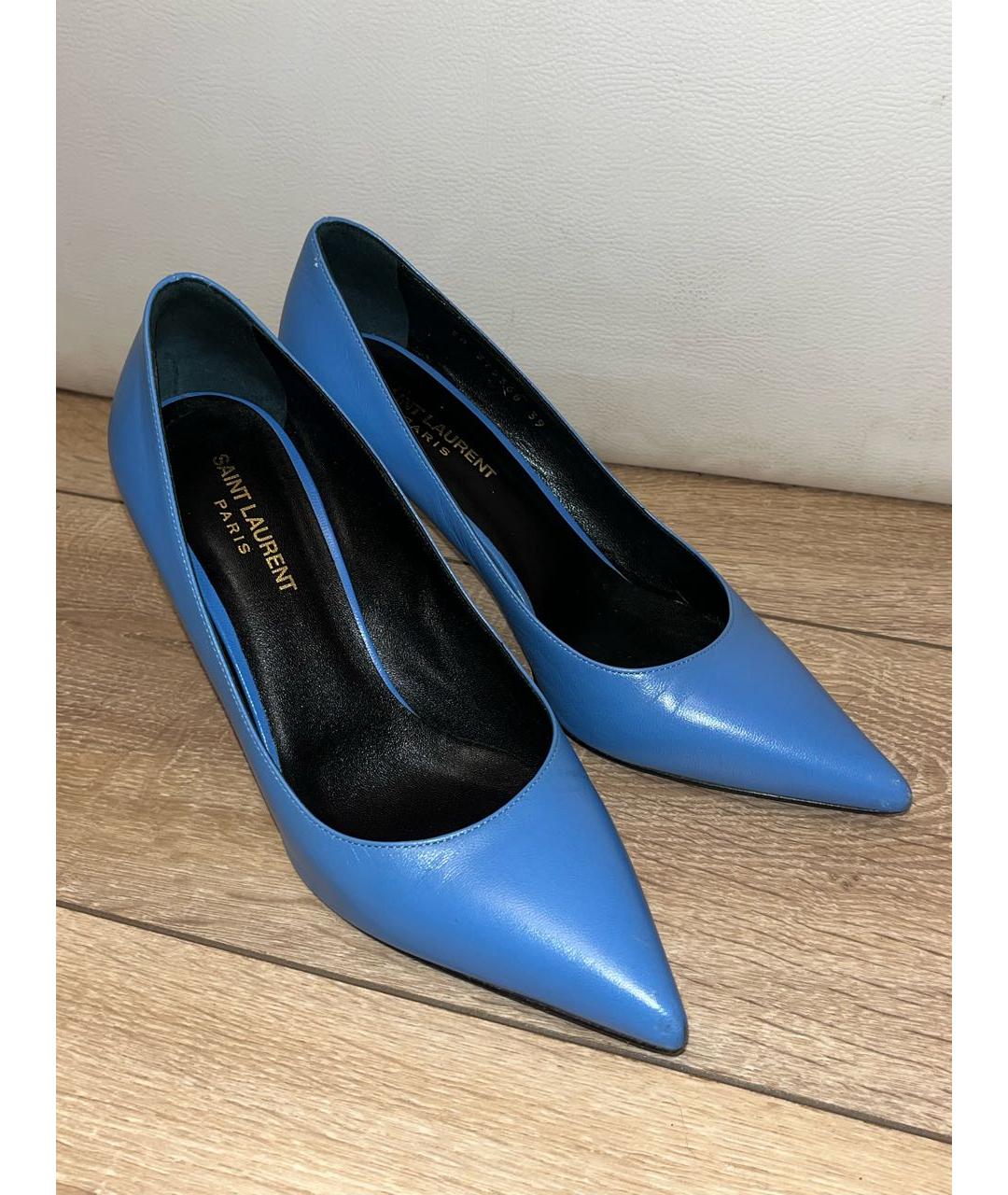 SAINT LAURENT Голубые кожаные туфли, фото 2