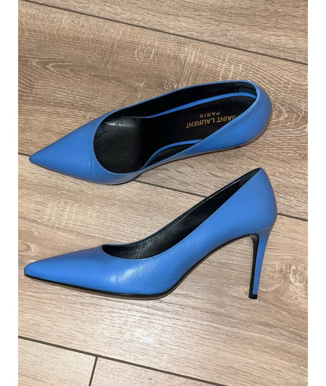 SAINT LAURENT Голубые кожаные туфли, фото 9