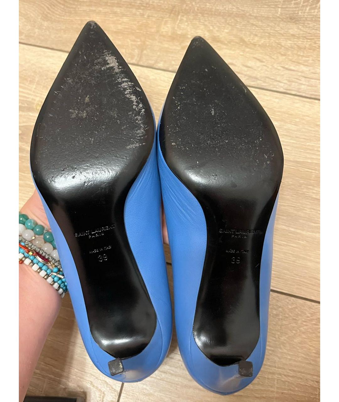 SAINT LAURENT Голубые кожаные туфли, фото 6