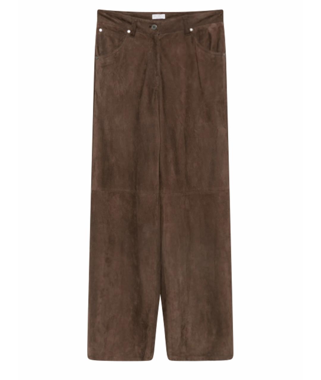 BRUNELLO CUCINELLI Коричневые замшевые брюки широкие, фото 1