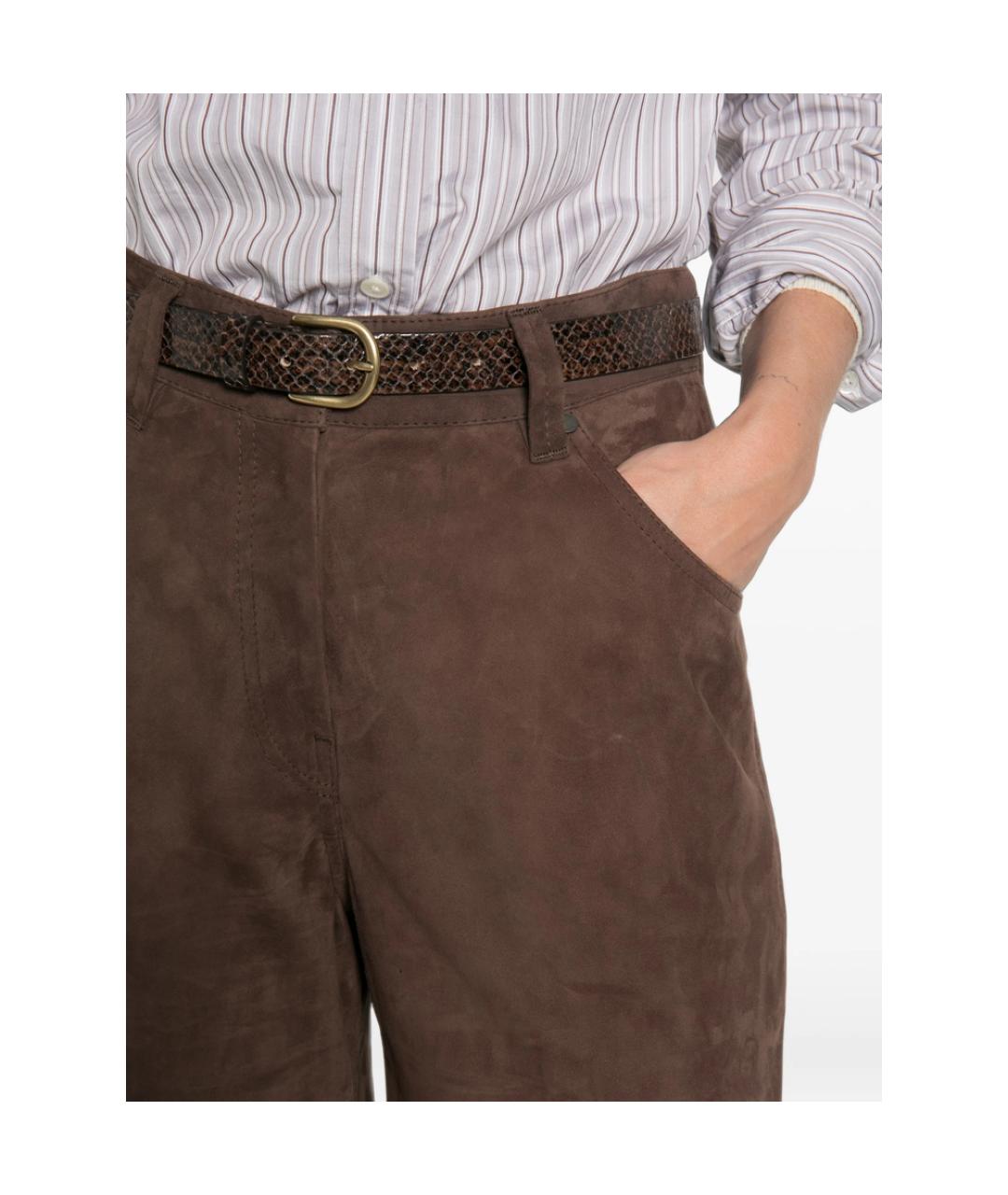 BRUNELLO CUCINELLI Коричневые замшевые брюки широкие, фото 4