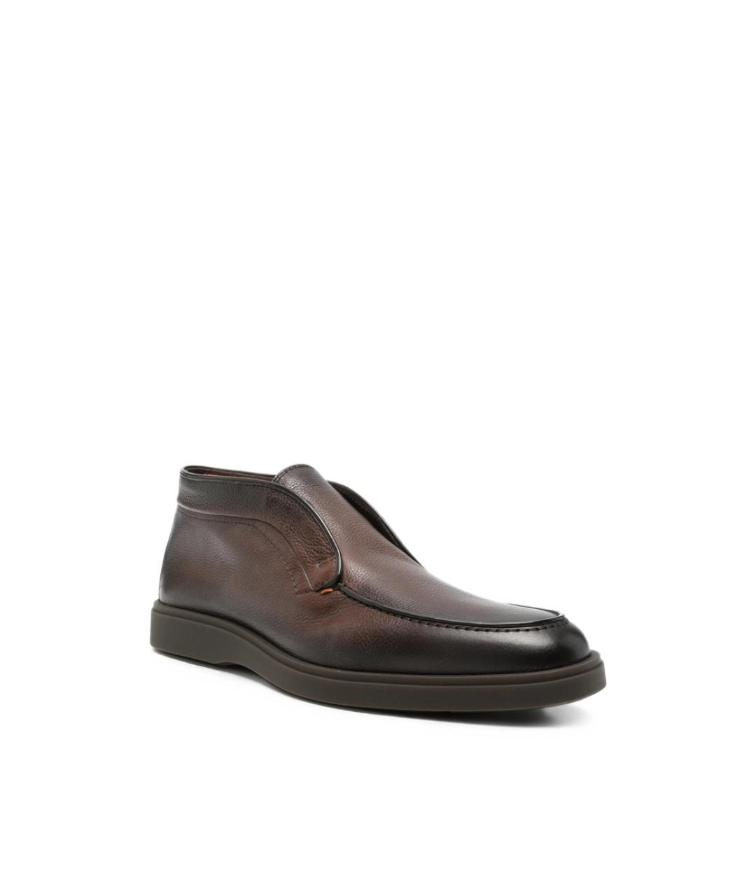 SANTONI Коричневые кожаные низкие ботинки, фото 4