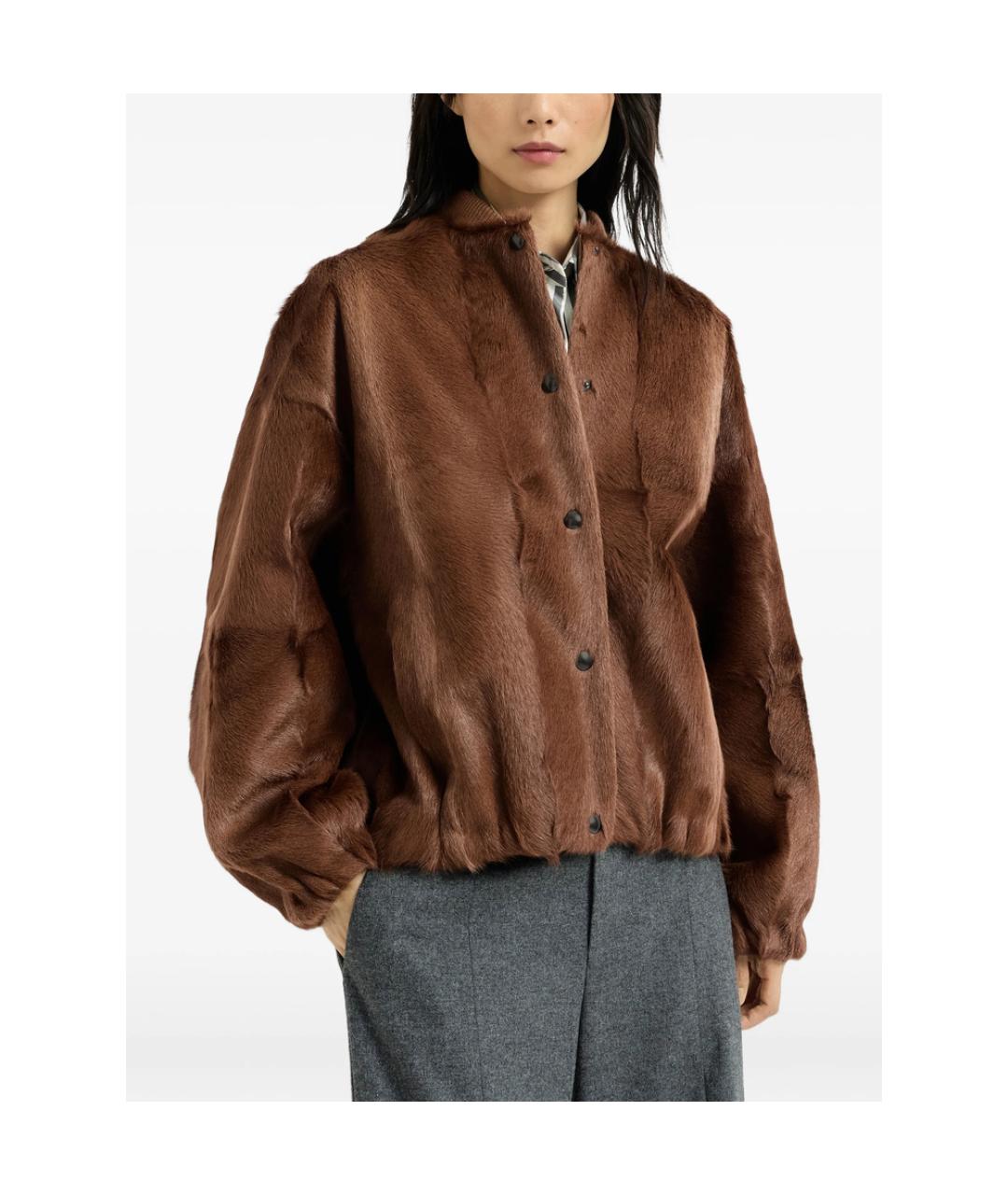 BRUNELLO CUCINELLI Коричневая меховая дубленка, фото 6