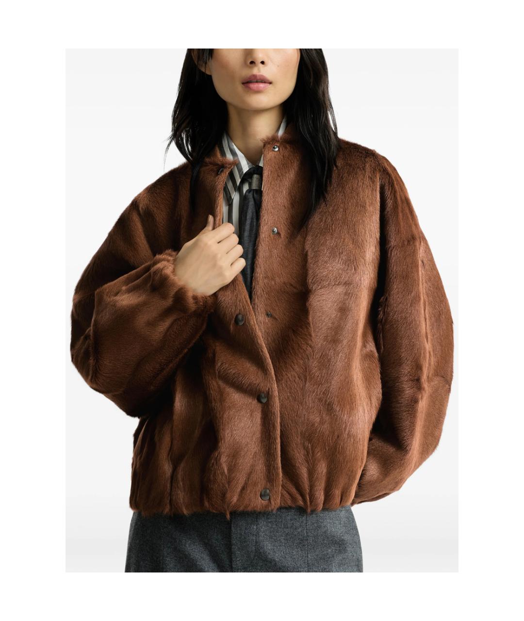 BRUNELLO CUCINELLI Коричневая меховая дубленка, фото 4