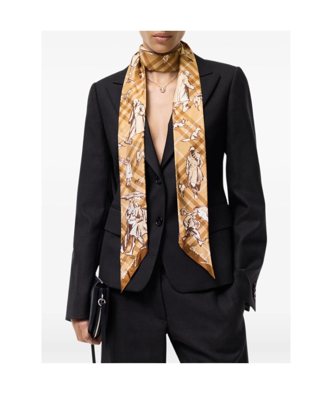 BURBERRY Бежевый шелковый шарф, фото 2