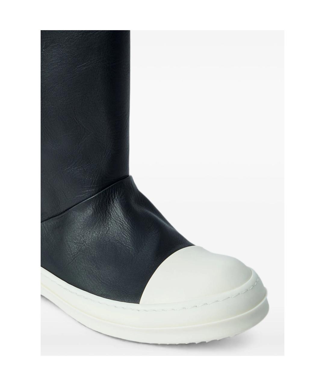RICK OWENS Черные кожаные высокие кроссовки / кеды, фото 4