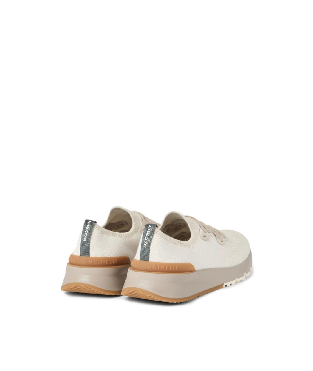 BRUNELLO CUCINELLI Бежевые текстильные низкие кроссовки / кеды, фото 5
