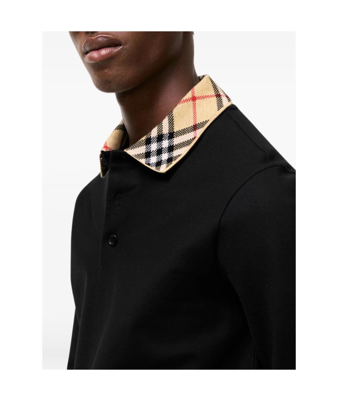 BURBERRY Черное хлопковое поло с длинным рукавом, фото 3