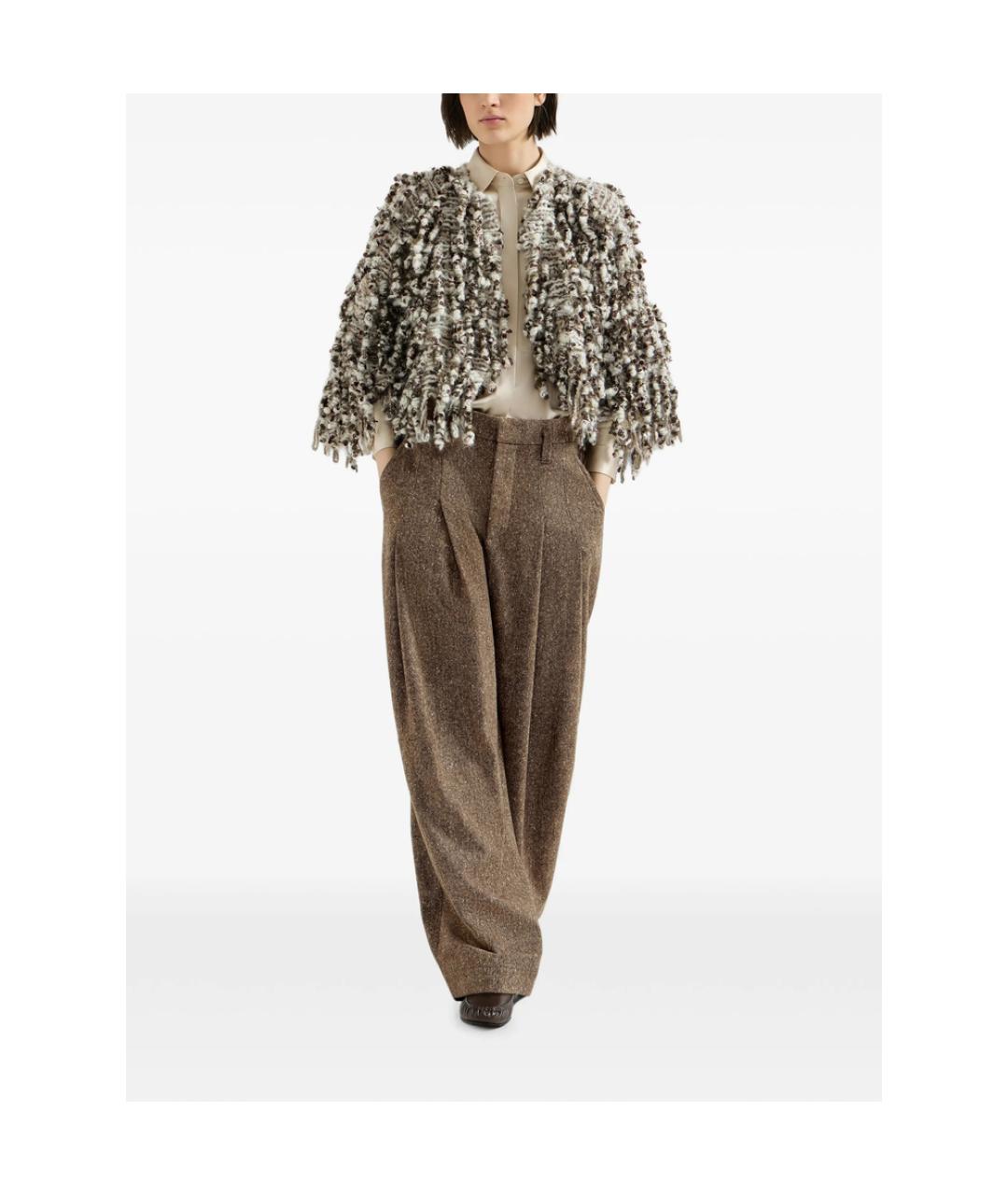 BRUNELLO CUCINELLI Коричневые вискозные брюки широкие, фото 5