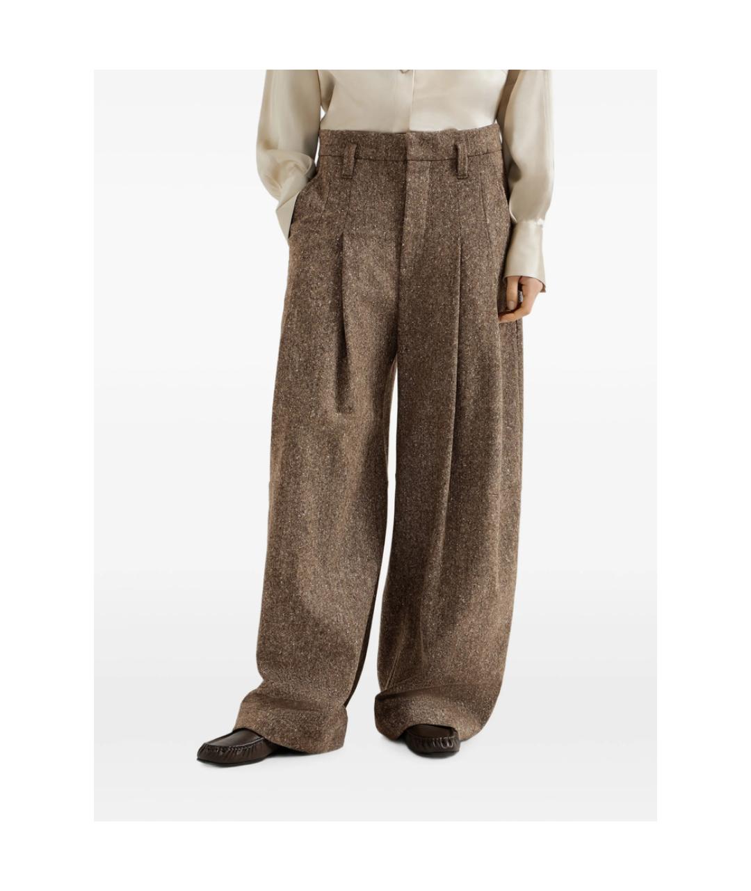 BRUNELLO CUCINELLI Коричневые вискозные брюки широкие, фото 4