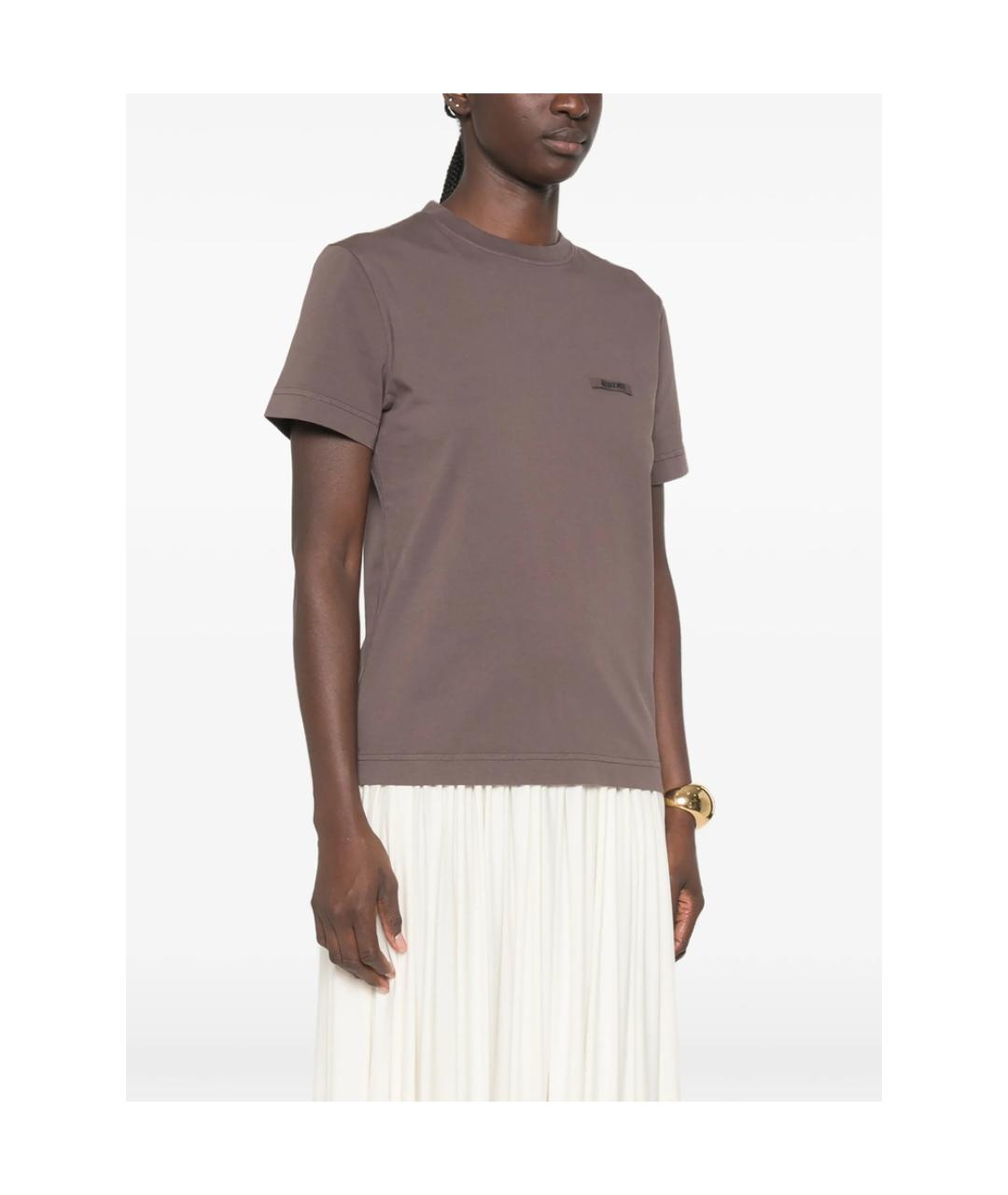 JACQUEMUS Коричневая хлопковая футболка, фото 4