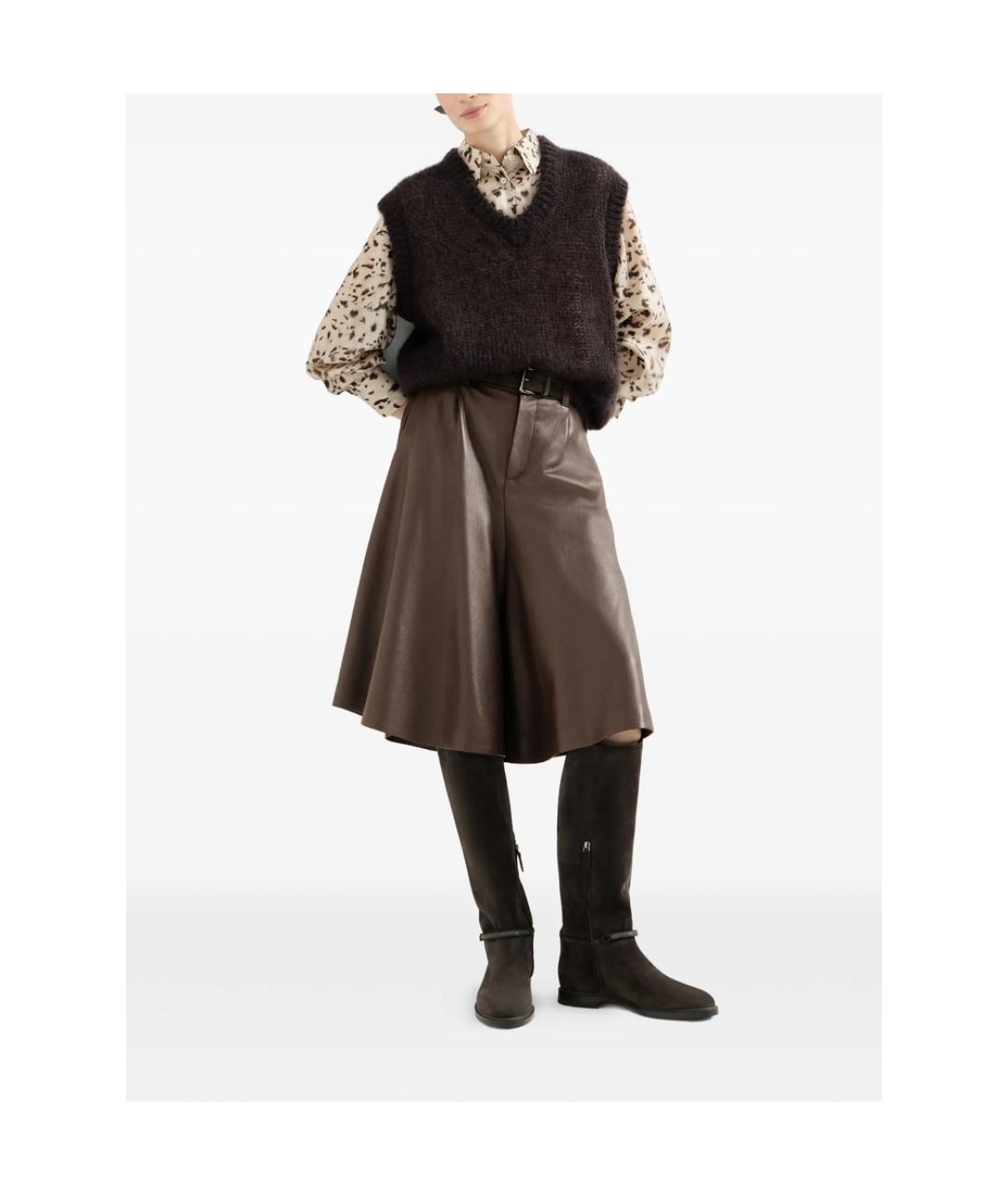 BRUNELLO CUCINELLI Коричневые кожаные шорты, фото 3