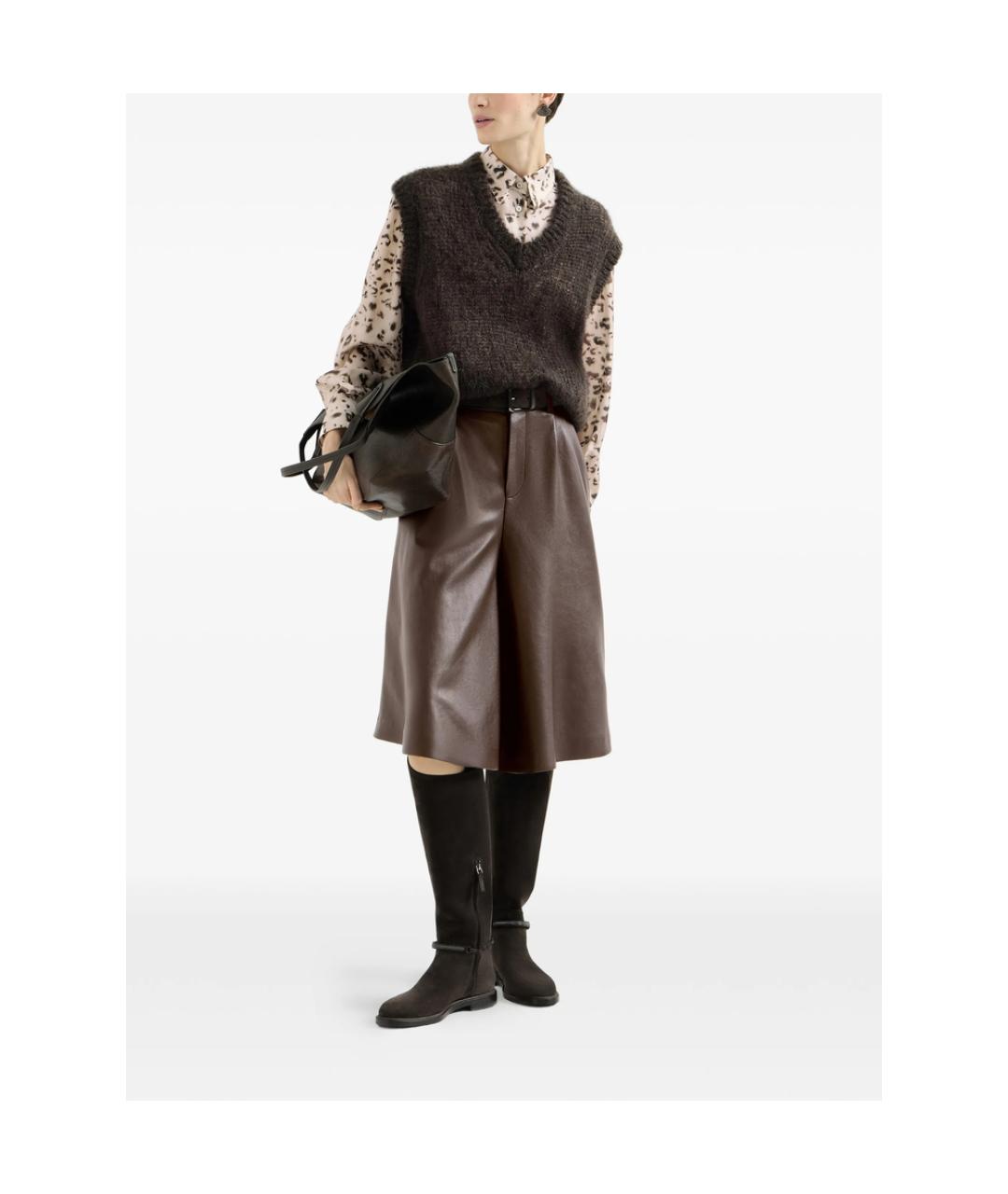 BRUNELLO CUCINELLI Коричневые кожаные шорты, фото 4