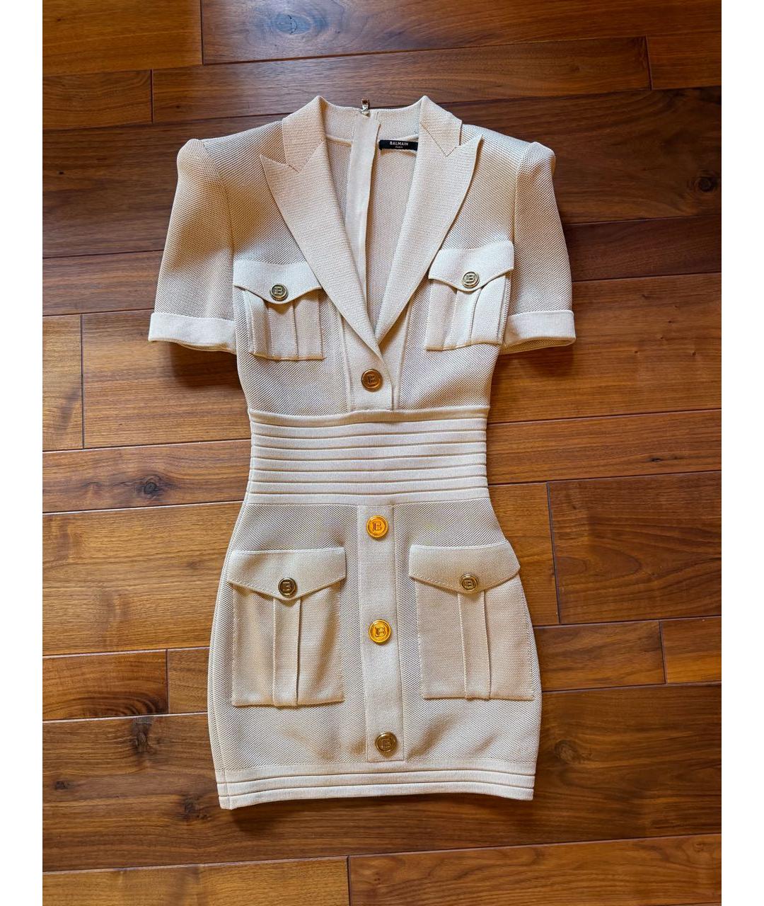 BALMAIN Бежевое вискозное платье, фото 9