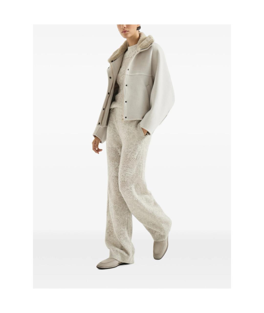 BRUNELLO CUCINELLI Бежевые шерстяные спортивные брюки и шорты, фото 3