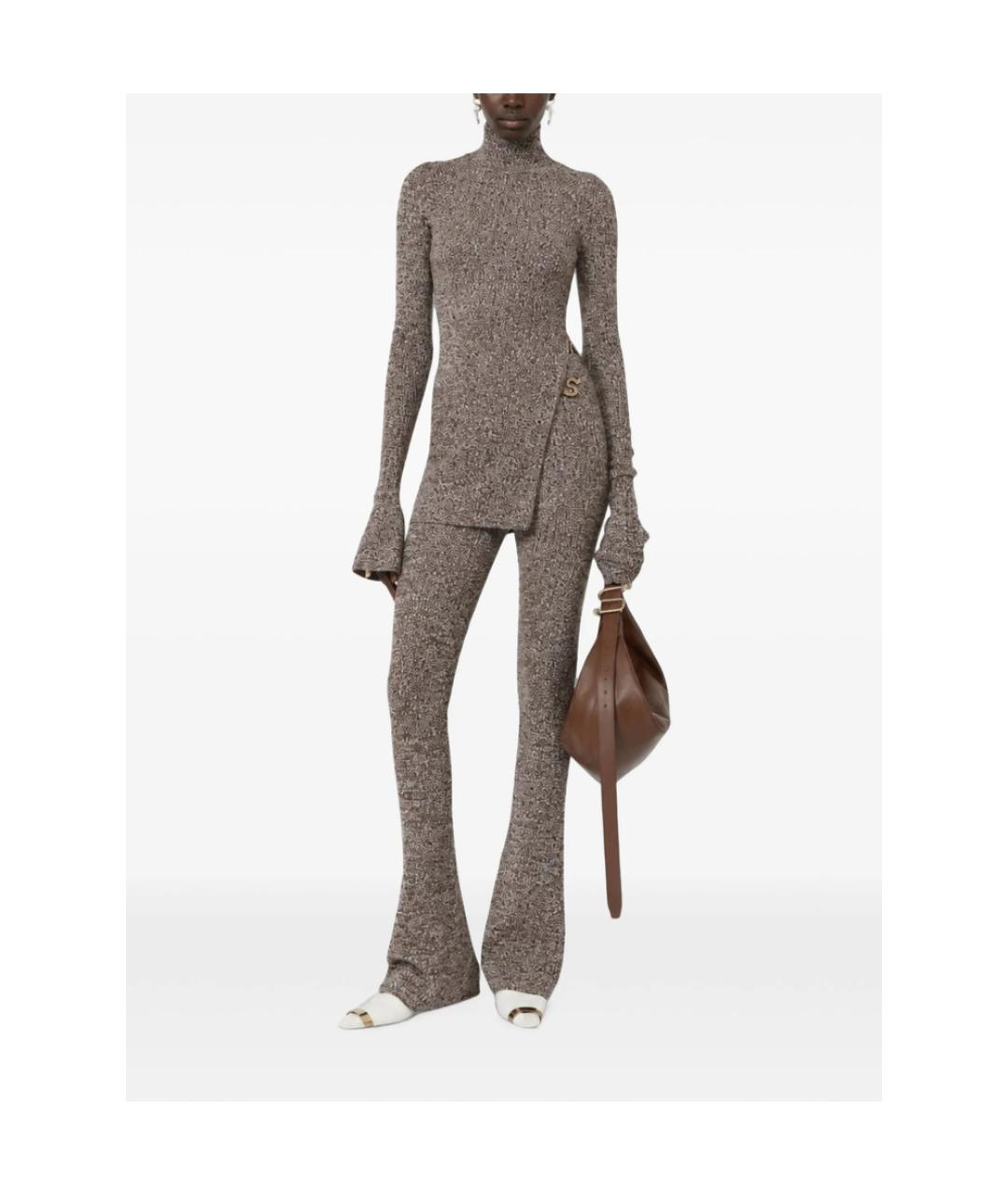 SPORTMAX Коричневые полиэстеровые прямые брюки, фото 5