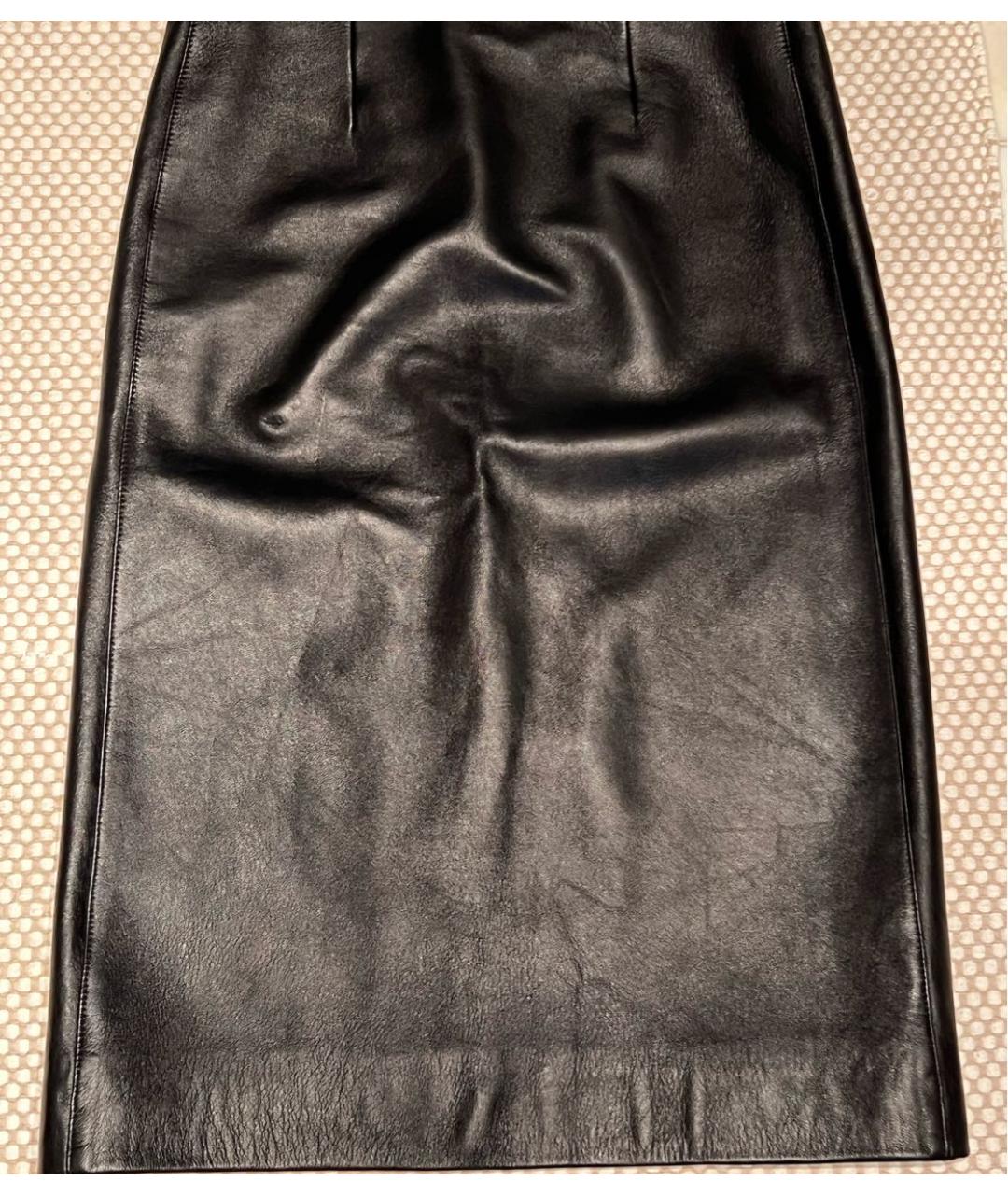 BALENCIAGA Черная кожаная юбка миди, фото 2