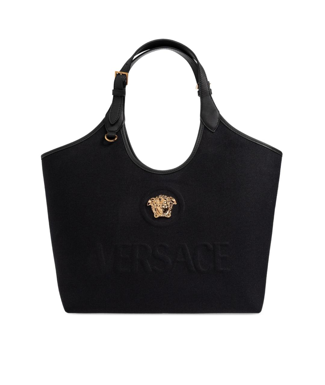 VERSACE Черная сумка тоут из канвы, фото 1