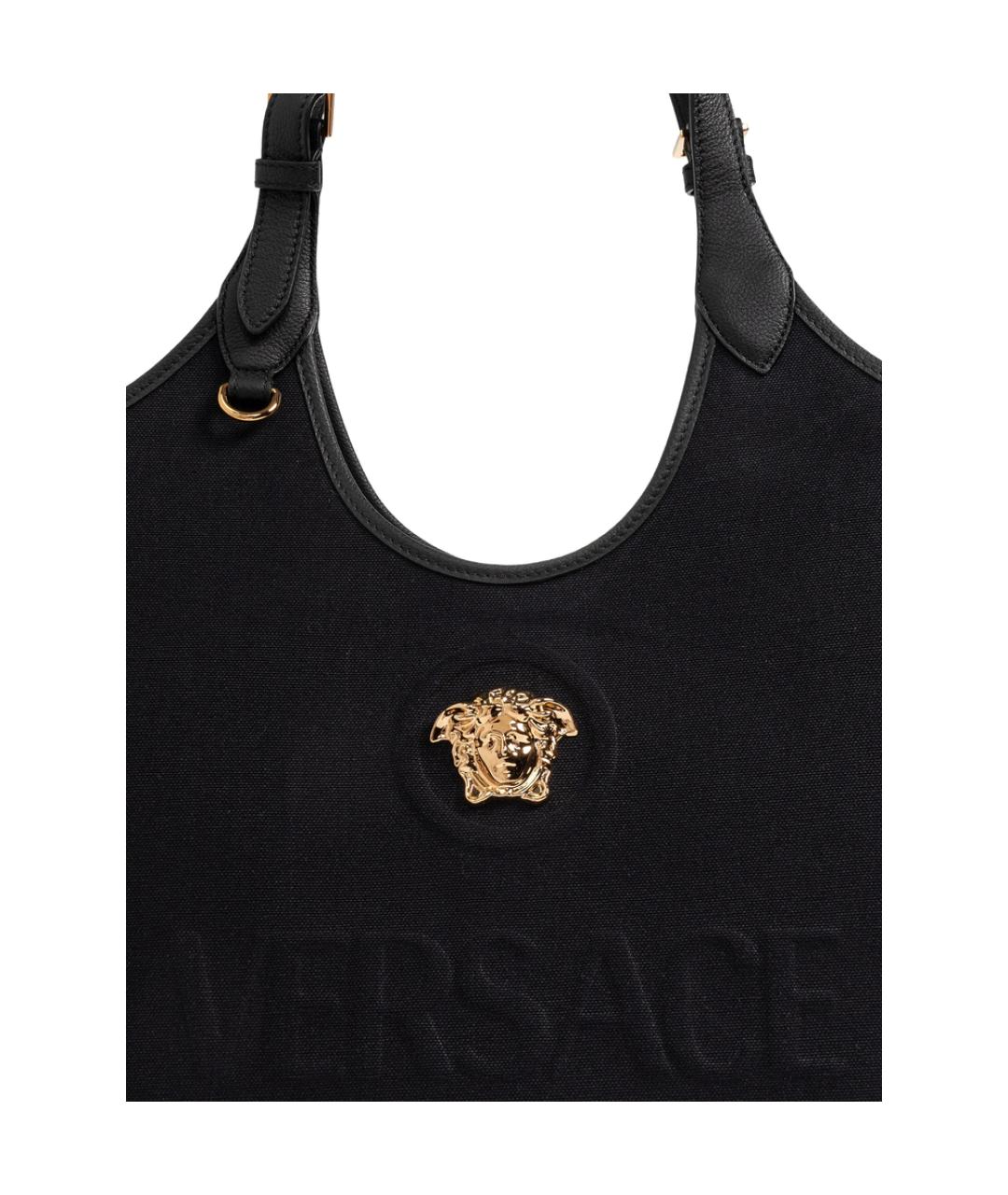VERSACE Черная сумка тоут из канвы, фото 2