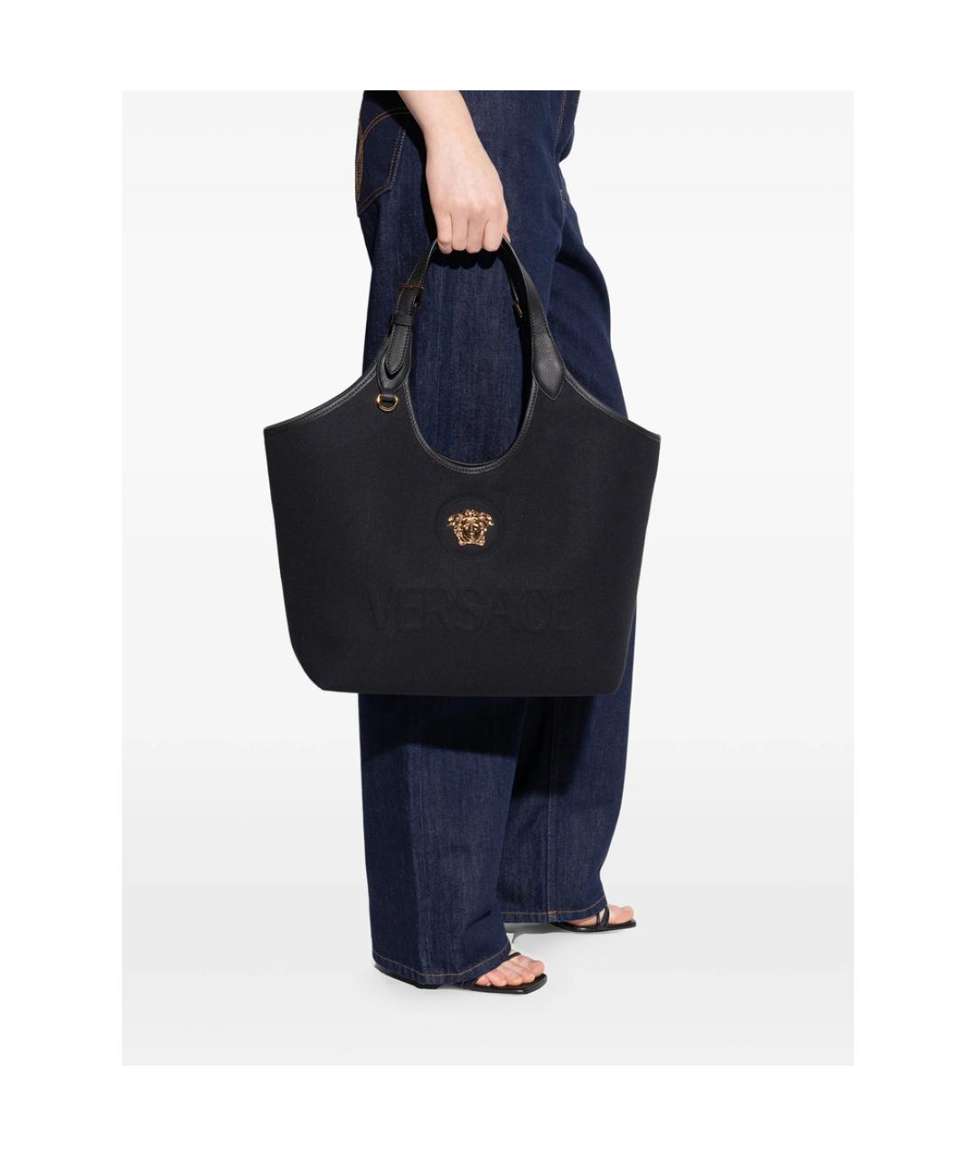 VERSACE Черная сумка тоут из канвы, фото 4