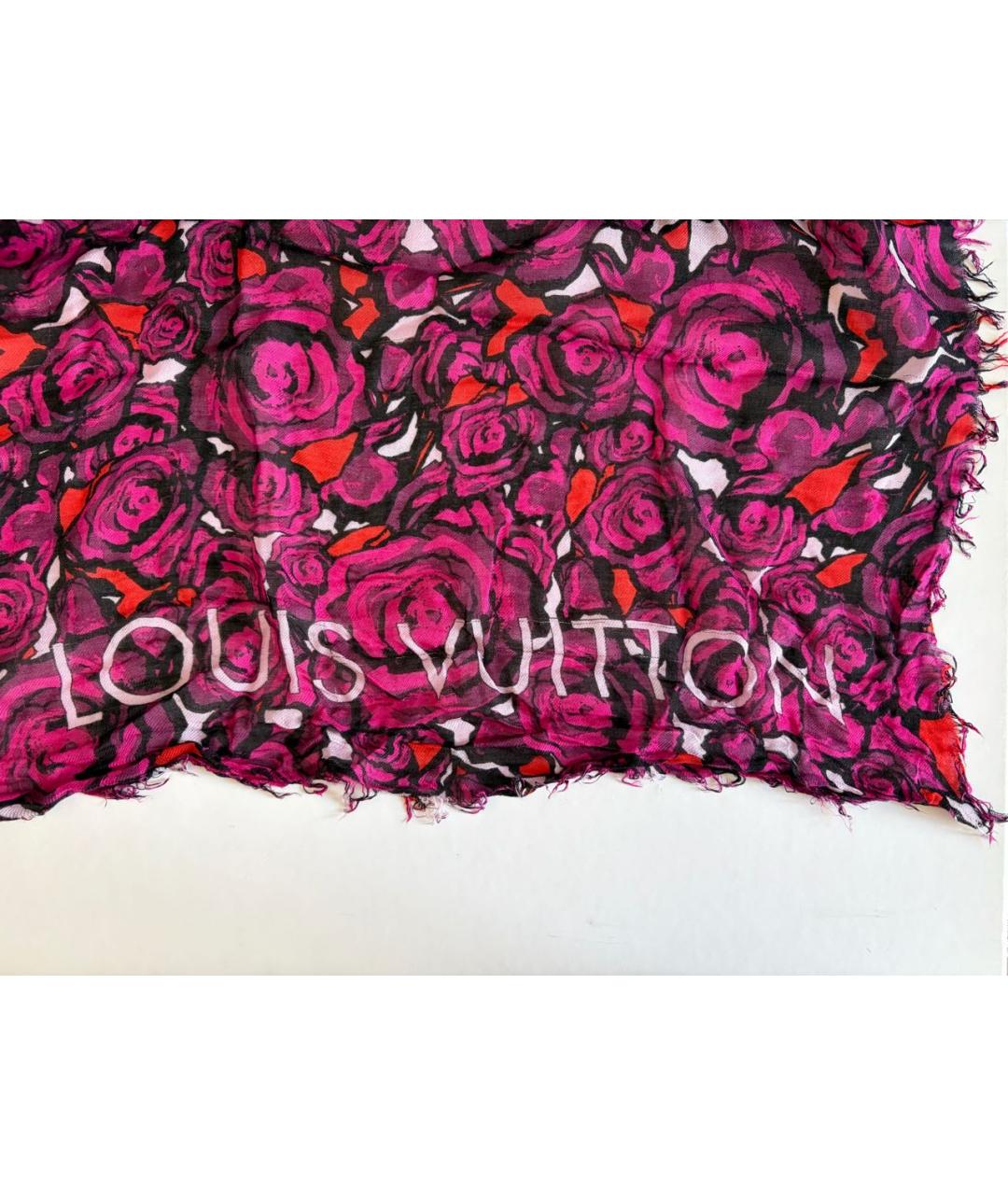 LOUIS VUITTON Розовый шелковый шарф, фото 6