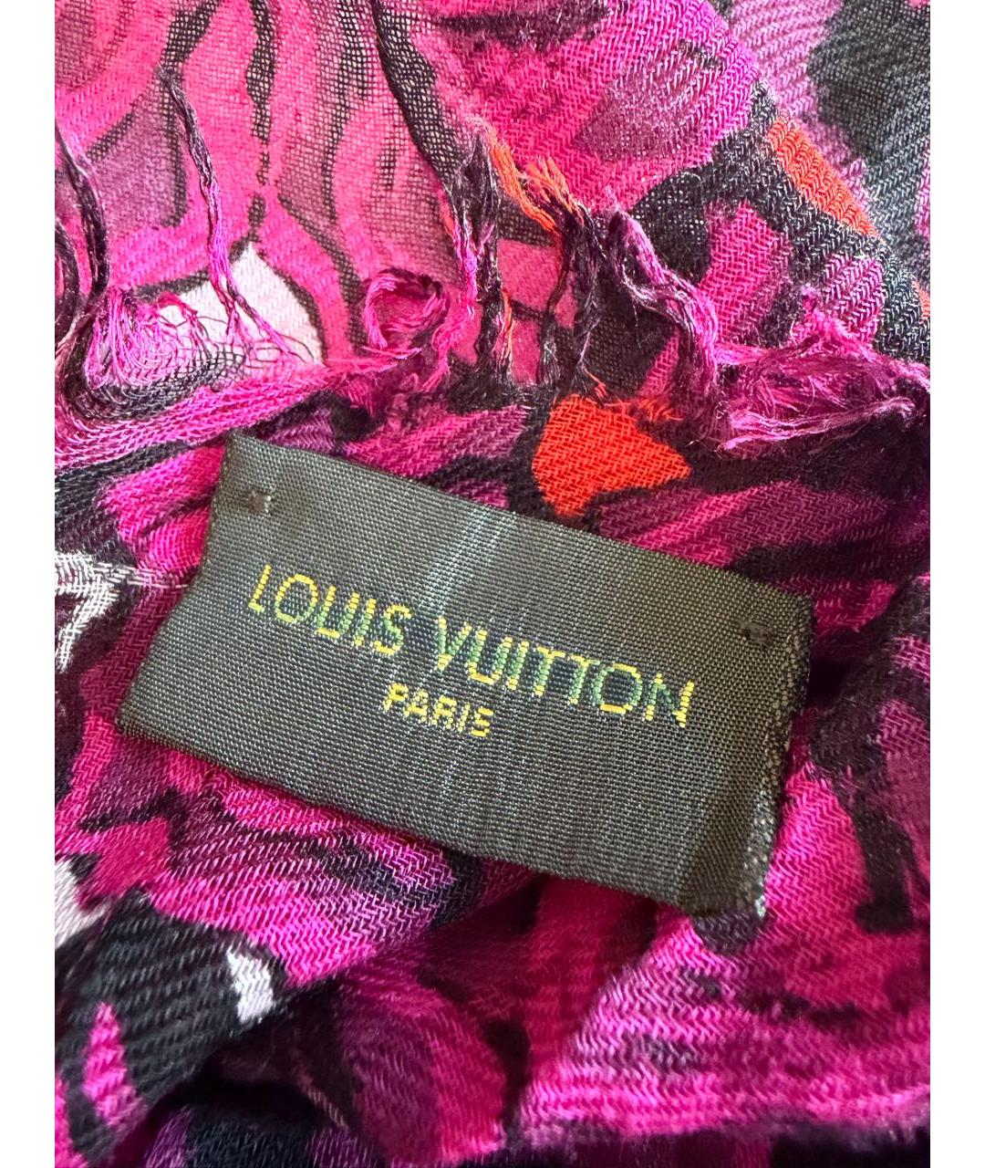 LOUIS VUITTON Розовый шелковый шарф, фото 4