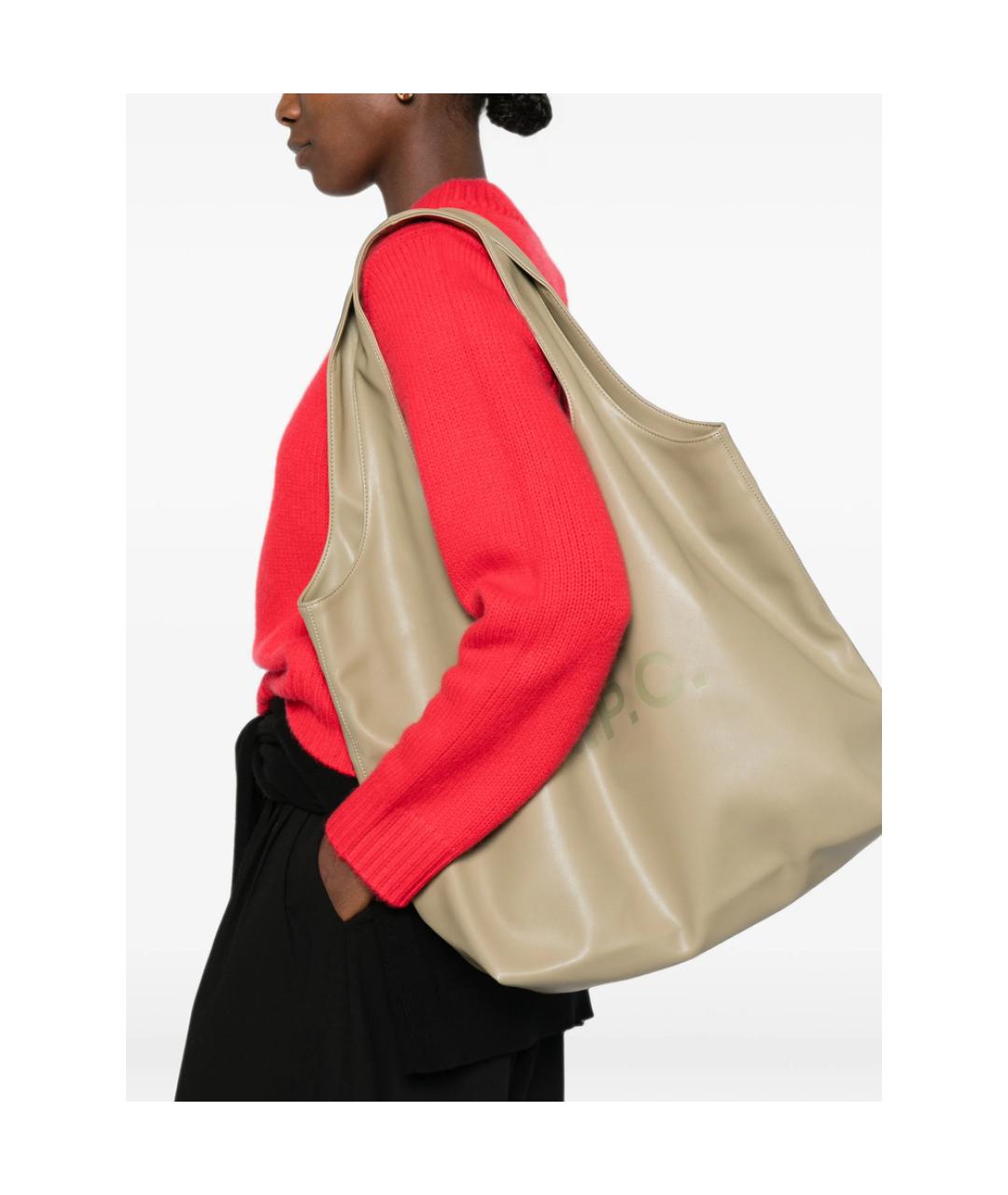 A.P.C. Хаки кожаная сумка тоут, фото 3