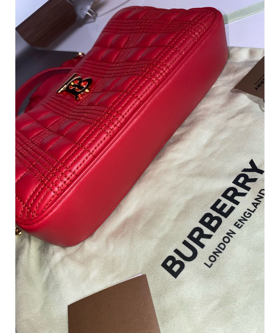 BURBERRY Красная кожаная сумка тоут, фото 7