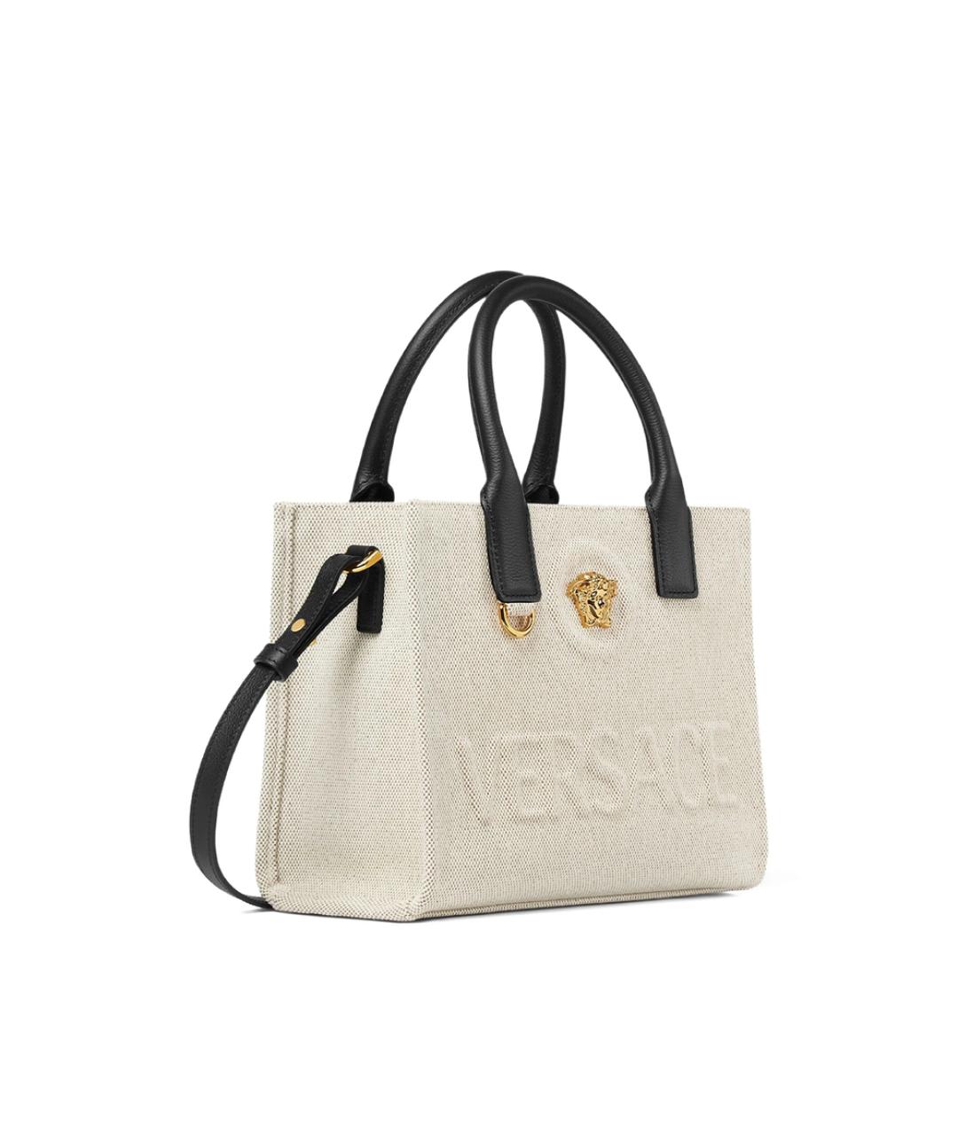 VERSACE Бежевая сумка с короткими ручками из канвы, фото 5