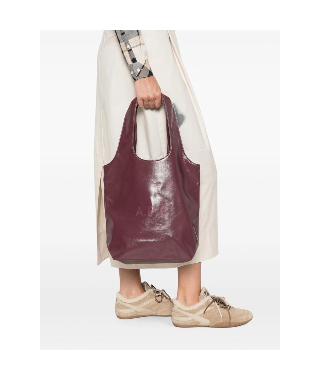 A.P.C. Бордовая кожаная сумка тоут, фото 5