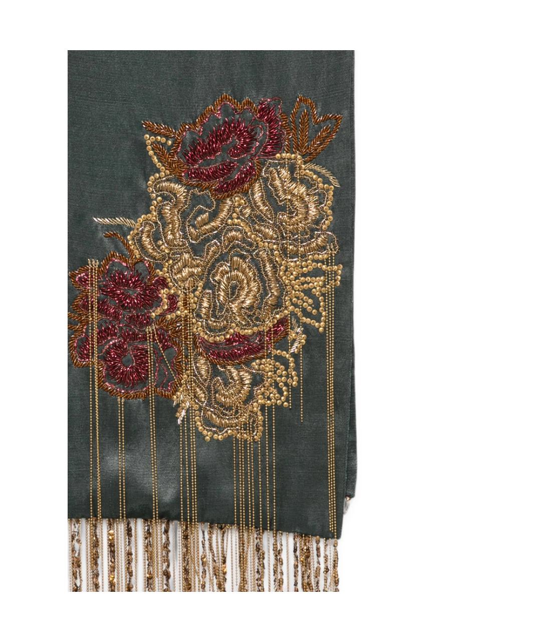 DRIES VAN NOTEN Зеленый шелковый шарф, фото 3