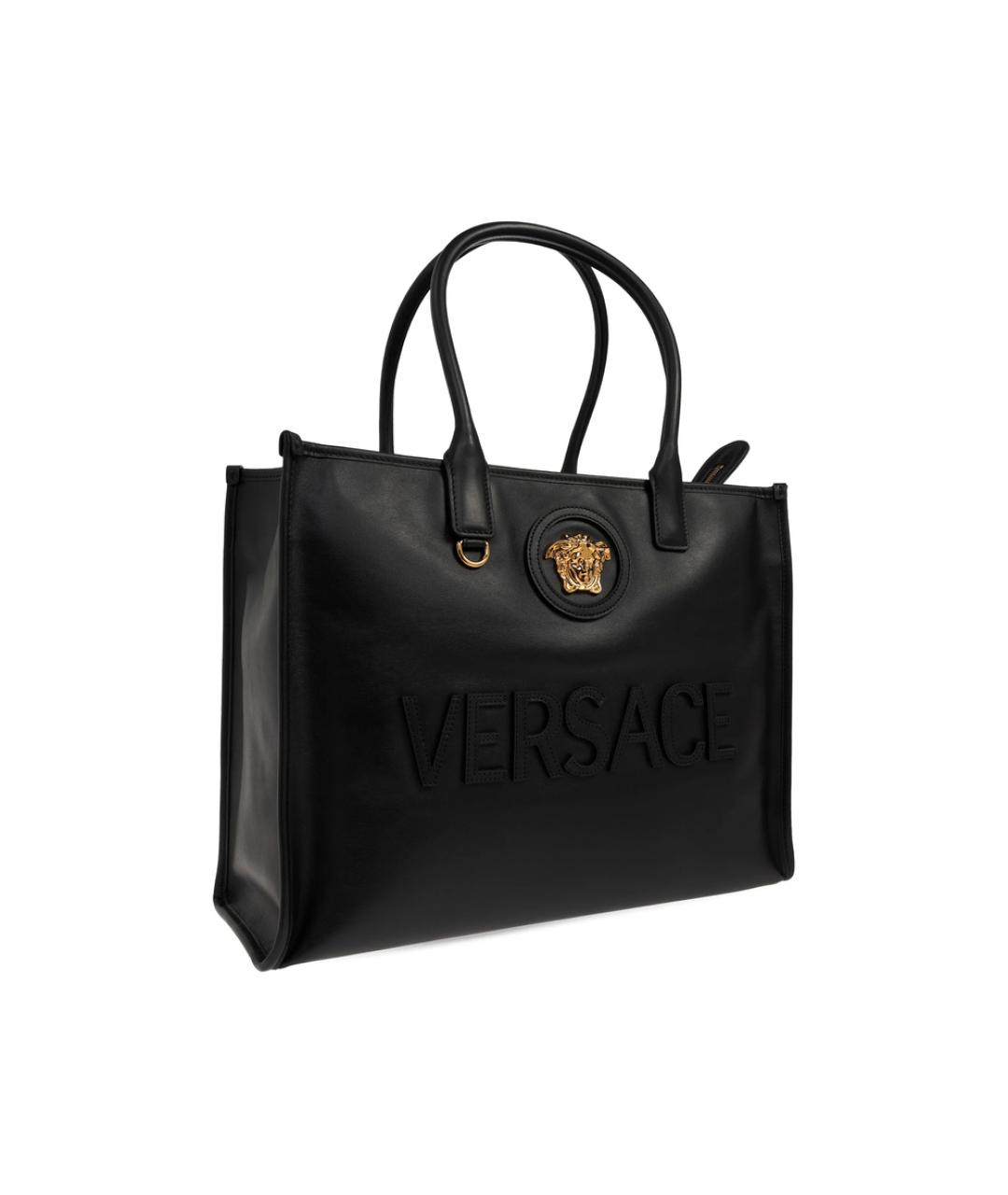 VERSACE Черная кожаная сумка тоут, фото 2